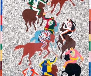 Particolare del drappellone del Palio di Siena disegnato da Emilio Giannelli